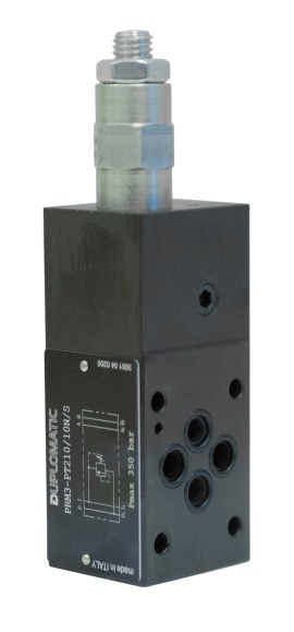 PRM3-PT210/10N/S - Клапан предохранительный с прямым управлением модульного монтажа CETOP 03, P-T, давление настройки 10-210 бар, расход 50/75 л/мин - PRM3-PT210/10N/S - Клапан предохранительный с прямым управлением модульного монтажа CETOP 03, P-T, давление настройки 10-210 бар, расход 50/75 л/мин
