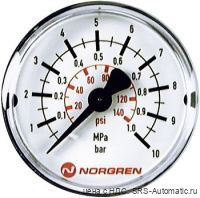 Norgren Manometer 18-015-014 Anschluss (Manometer): Rückseite 0 bis 25 bar Außengewinde R1/8 1 St. - Norgren Manometer 18-015-014 Anschluss (Manometer): Rückseite 0 bis 25 bar Außengewinde R1/8 1 St.